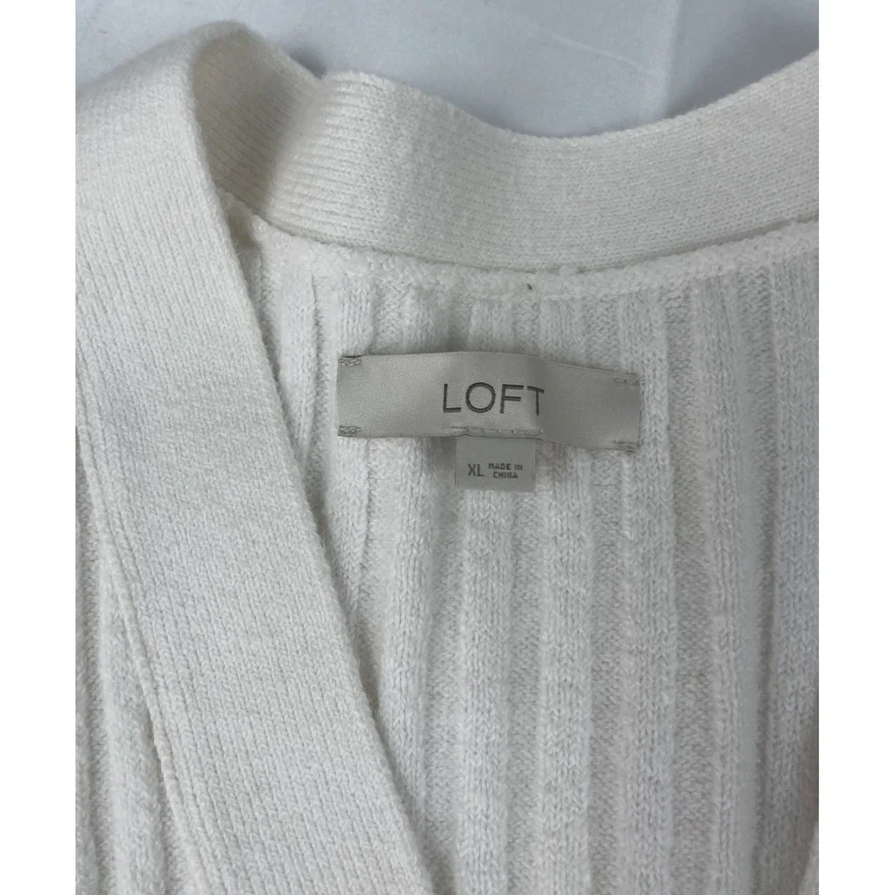 LOFT WOMENS IVORY RIBBED BUTTON FRONT CARDIGAN SWEATER SIZE M SOFT KNIT